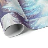 青と白の木々のクリスマスモダン ラッピングペーパー (ロールコーナー)