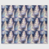 青と白の木々のクリスマスモダン ラッピングペーパー (フラット)