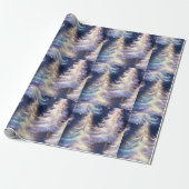 青と白の木々のクリスマスモダン ラッピングペーパー (アンロールド)