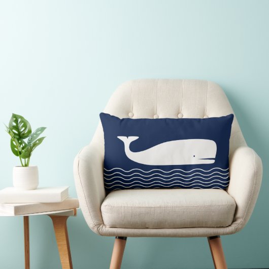 青と白の枕、クジラ、航海の子供部屋 ランバークッション (椅子)
