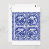 青と白の柳のパターンデザイン ポストカード (正面/裏面)