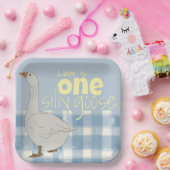 青と白の格子柄のワンガ間抜けース ペーパープレート (パーティー)