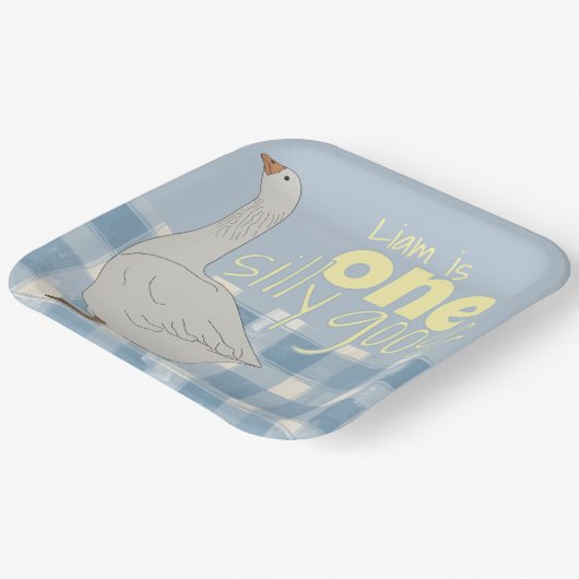 青と白の格子柄のワンガ間抜けース ペーパープレート (傾斜あり)