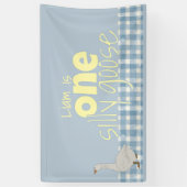 青と白の格子柄のワンガ間抜けース 横断幕 (縦)