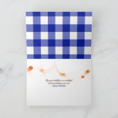 青と白の格子模様の誕生日のひまわり カード (内部)