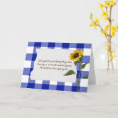 青と白の格子模様の誕生日のひまわり カード (黄色い花)