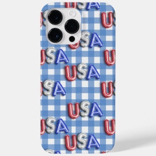 青と白の格子模様を持つ赤白青 Case-Mate iPhone 14 PRO MAXケース