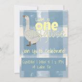 青と白の格子縞の 1 つの 馬鹿なガチョウ 招待状 (正面)