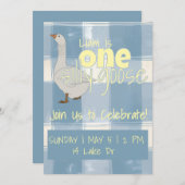 青と白の格子縞の 1 つの 馬鹿なガチョウ 招待状 (正面/裏面)