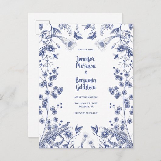 青と白の植物園デイトポストを保存 ポストカード (正面/裏面)