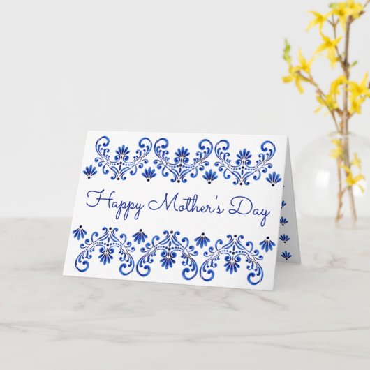 青と白の母の日 カード (黄色い花)