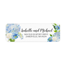 青と白の水のカラー差出人住所ラベル ラベル