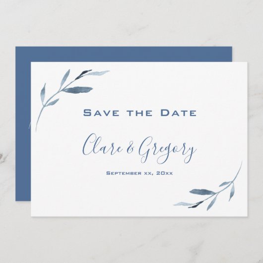 青と白の水の結婚色 セーブザデート (正面/裏面)