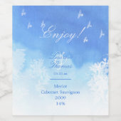 青と白の水の色と鳩 ワインラベル (シングルラベル)