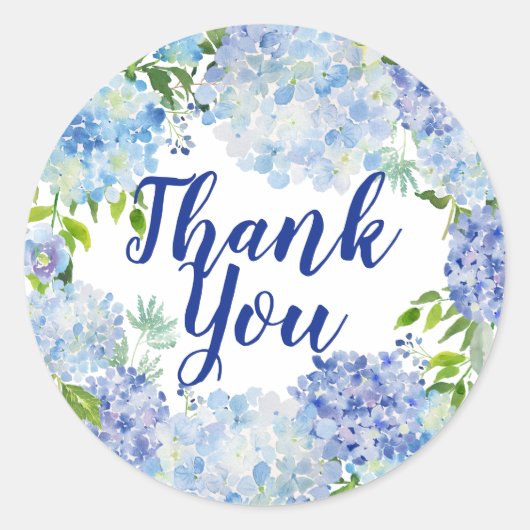 青と白の水の色のフローラありがとう ラウンドシール (正面)
