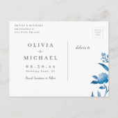 青と白の水の色のフローラは日付を保存 案内ポストカード (裏面)