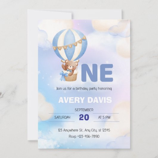 青と白の水の色のミニマリスト 招待状 (正面)