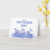 青と白の水の色の母の日カード カード (黄色い花)