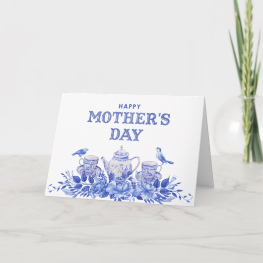 青と白の水の色の母の日カード カード (正面)