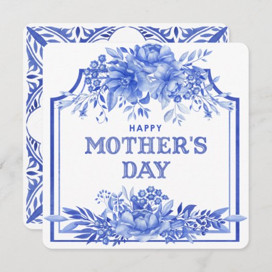 青と白の水の色の母の日カード シーズンカード (正面/裏面)