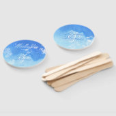 青と白の水の色の繊細な葉 ハンドファン (組立なし)