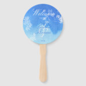 青と白の水の色の繊細な葉 ハンドファン (正面)