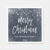 青と白の水の色クリスマススクリプトの休日 スタンダードカクテルナプキン (正面)