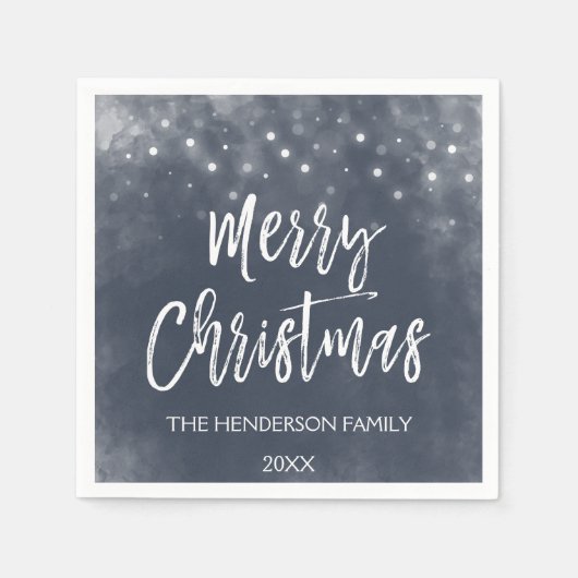 青と白の水の色クリスマススクリプトの休日 スタンダードカクテルナプキン (正面)