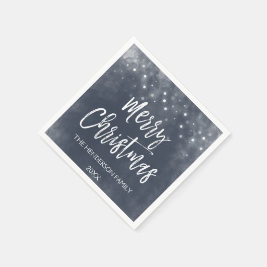 青と白の水の色クリスマススクリプトの休日 スタンダードカクテルナプキン (角)