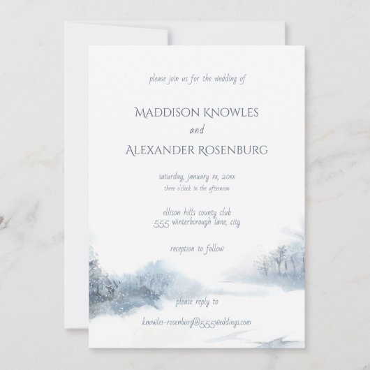 青と白の水の色結婚とRSVP付き 招待状 (正面)