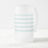 青と白の水平ストライプ フロストグラスビールジョッキ (正面右)