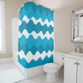 青と白の水平波のパターン シャワーカーテン (インサイチュ)