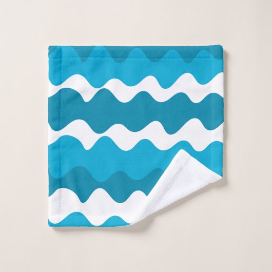 青と白の水平波のパターン バスタオルセット (ウォッシュタオル)
