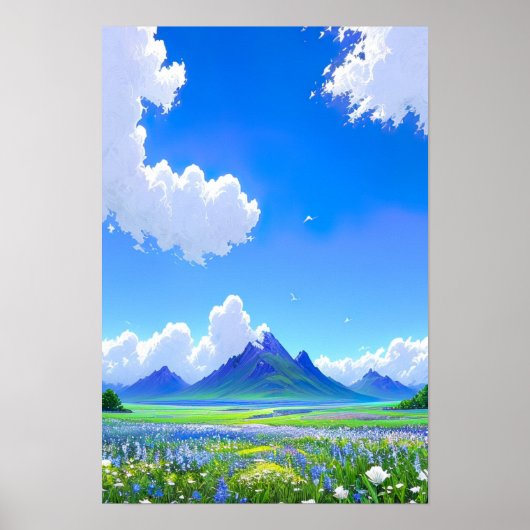 青と白の水平線 ポスター (正面)