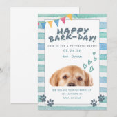 青と白の水彩の子犬の犬の誕生日パーティー 招待状 (正面/裏面)