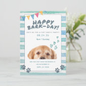 青と白の水彩の子犬の誕生日パーティー 招待状 (スタンド正面)