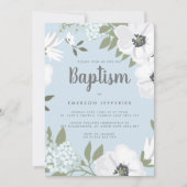 青と白の水彩アネモネ洗礼 招待状 (正面)
