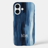 青と白の水彩ストライプ モノグラム 名前イニシャル Case-Mate iPhoneケース (裏面)
