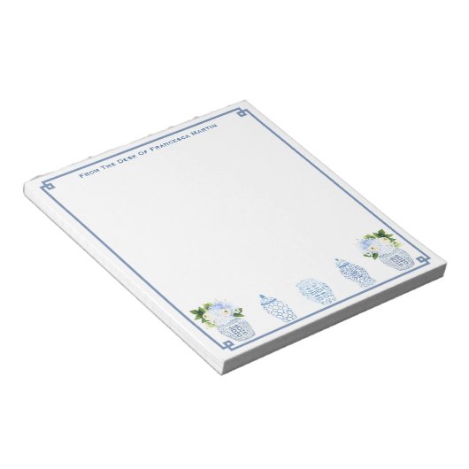 青と白の水彩チャイナペイント オーダーメイド ノートパッド (アングル)