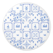 青と白の水彩デルフトタイル模様 セラミックノブ (正面)