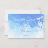 青と白の水彩日付カードを保存 セーブザデート (正面)