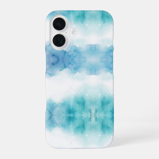 青と白の水彩画が特徴のスマホケース iPhone 16ケース (裏面)