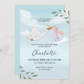 青と白の水彩画コウテイヘビーシャワー 招待状 (正面/裏面)