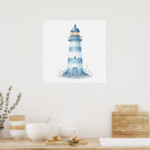 青と白の水彩画灯台 ポスター (キッチン)