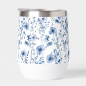 青と白の水彩画風の野の花のフラワーパターン (右面)