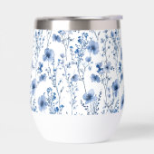 青と白の水彩画風の野の花のフラワーパターン (左面)