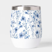 青と白の水彩画風の野の花のフラワーパターン (背面)