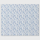 青と白の水彩画風の野の花のフラワーパターン ラッピングペーパー (フラット)