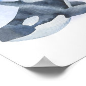 青と白の水彩画 オルカ キラーホエール ポスター (角)