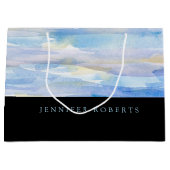 青と白の水彩筆跡パターン ラージペーパーバッグ (正面)